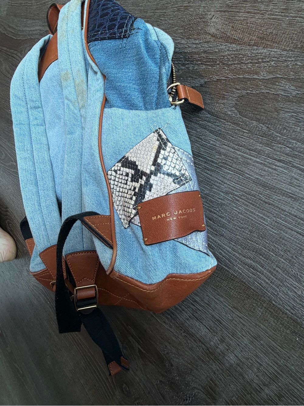 Marc Jacobs Patchwork Denim & Snake Print Backpack with Brown Leather Trim - Picture 4 of 10